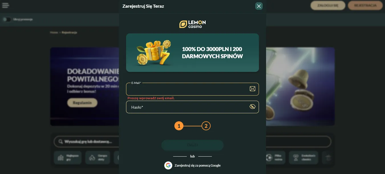 Lemon Casino logowanie i obsługa profilu gracza